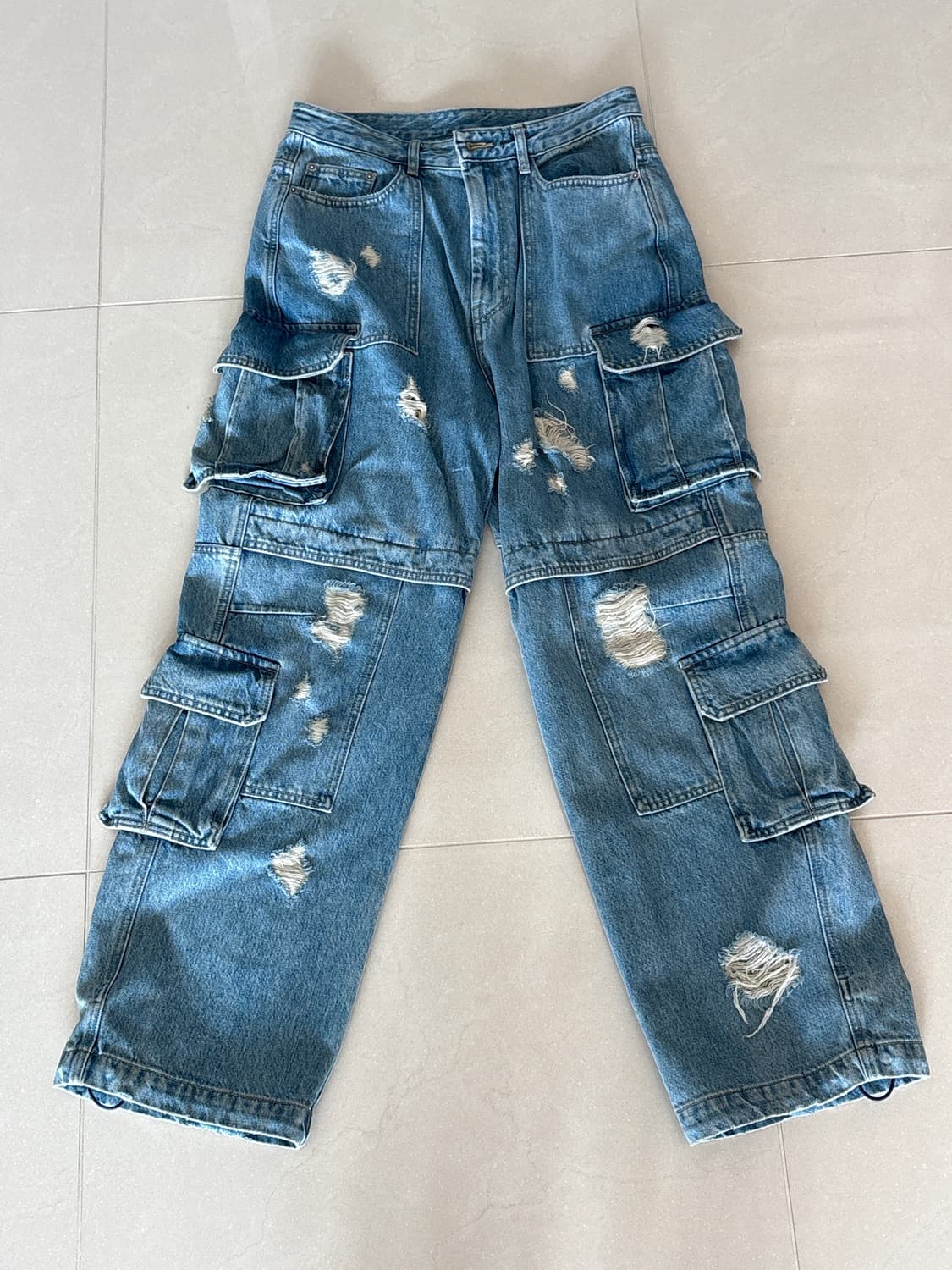 [44 size] 준지 23ss 컬렉션 데미지 카고 멀티 포켓 데님 팬츠 상품이미지1