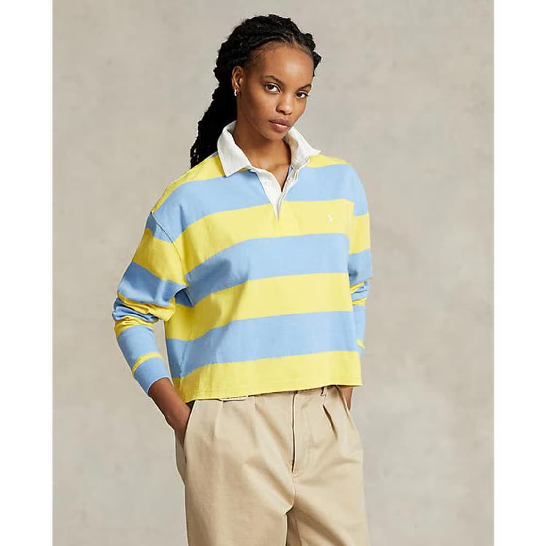 [여성 S] 폴로 랄프로렌 스트라이프 크롭 럭비 셔츠 상품이미지1