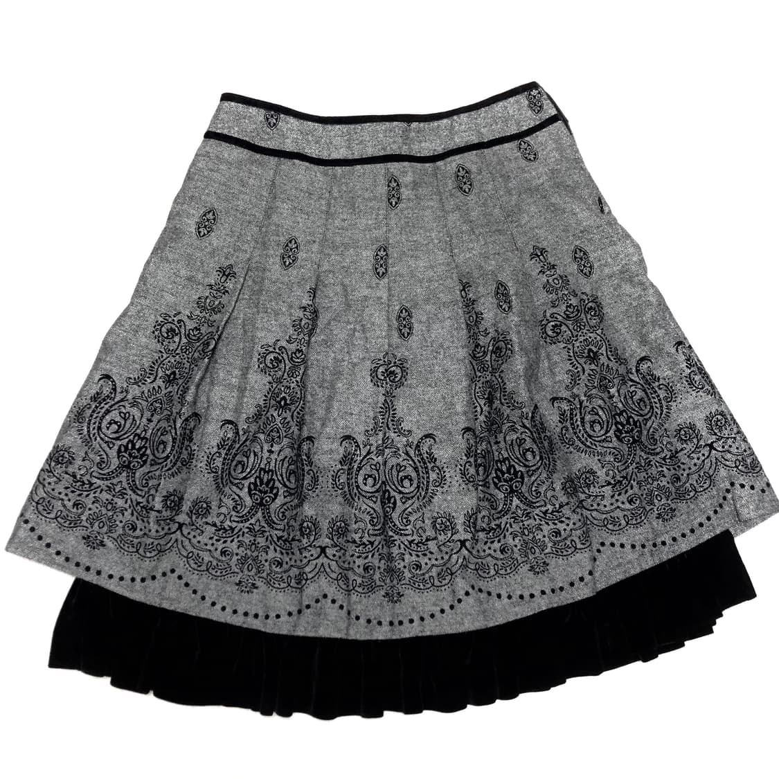 빈티지 벨벳 프릴 레이어드 미디 스커트 상품이미지1