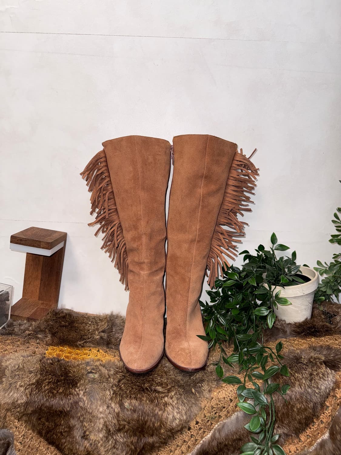 Camel western suede fringe boots 상품이미지2