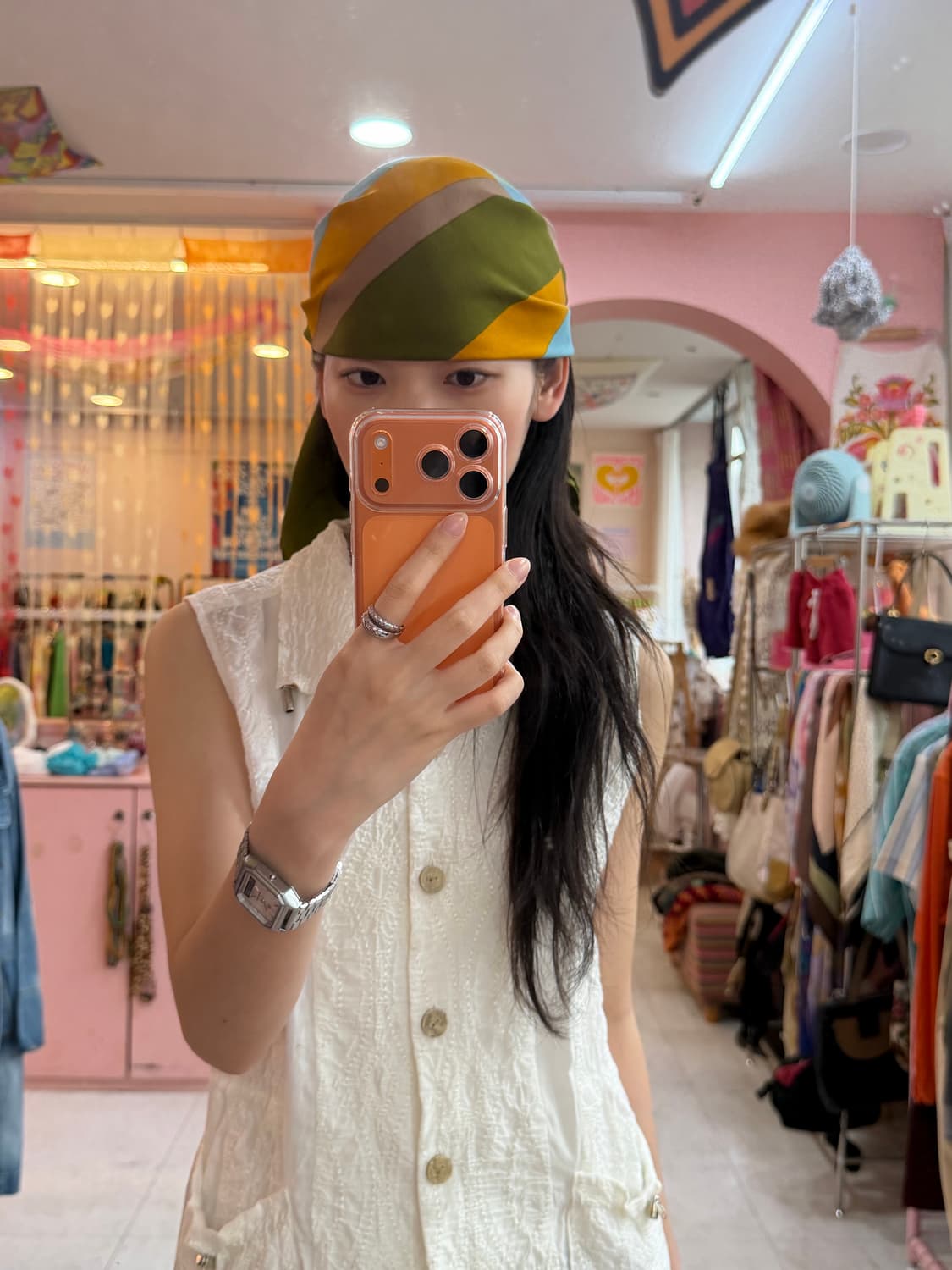 빈티지 그래픽 카키 스카프 상품이미지1