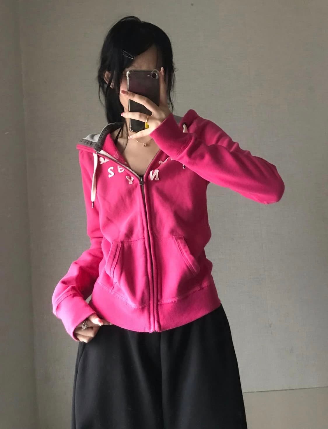 라이프이즈웻 빈티지 아베크롬비 핫핑크 후드집업 갸루 y2k 상품이미지3