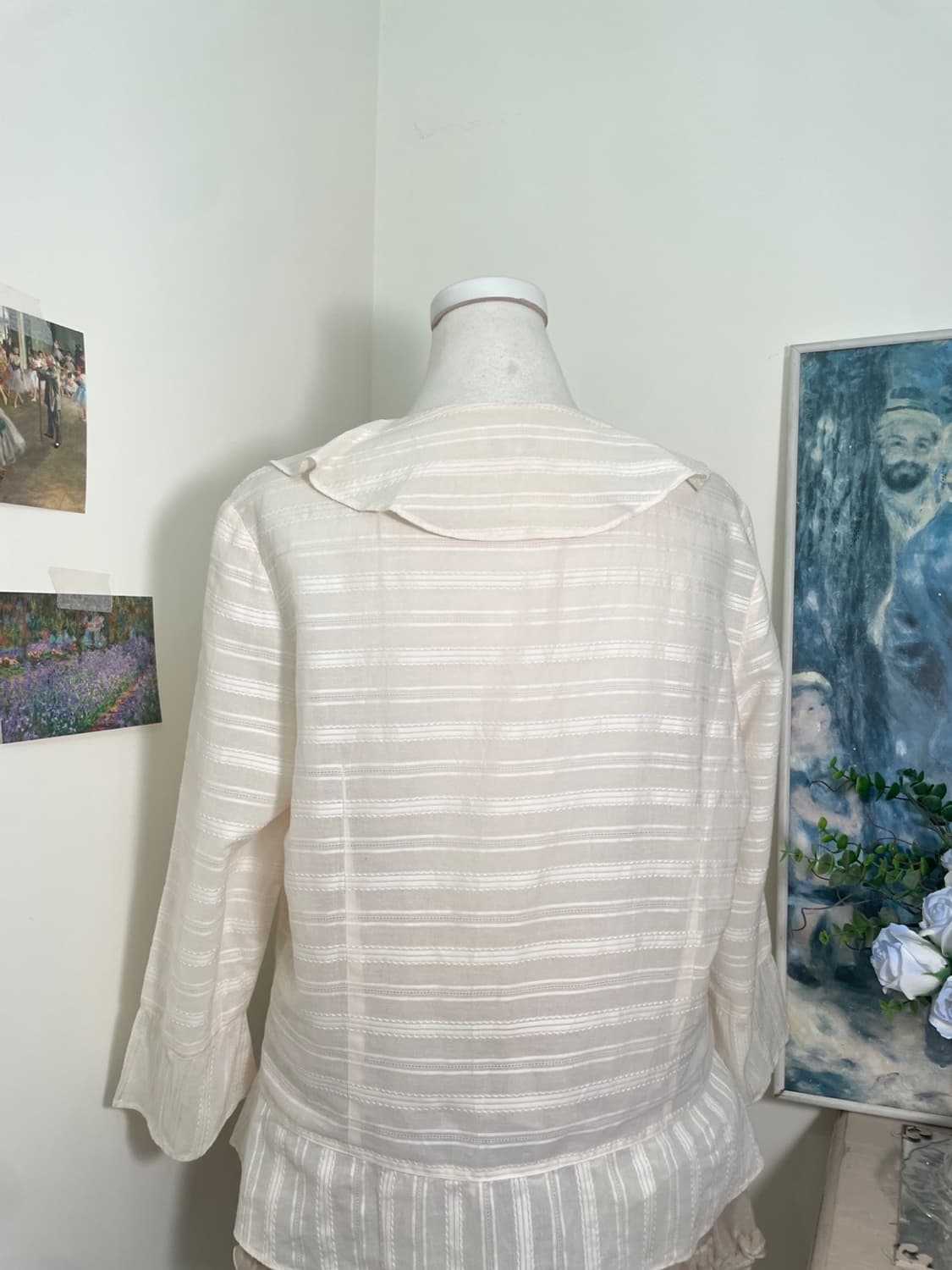 sheer coral cotton ruffle button blouse 상품이미지4