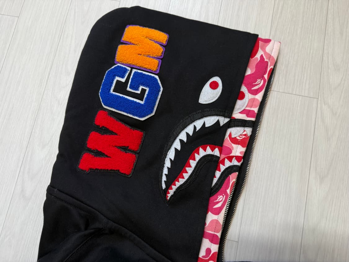 베이프 더블 샤크 후드 집업 핑크 블랙 L 상품이미지3