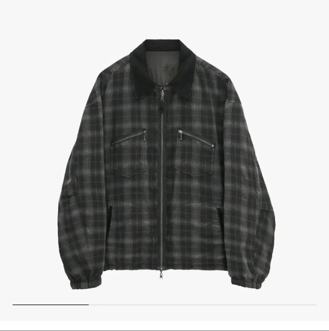 [3] 폴리테루 리버시블 블루종 라미 체크 블랙 + 올리브 상품이미지1