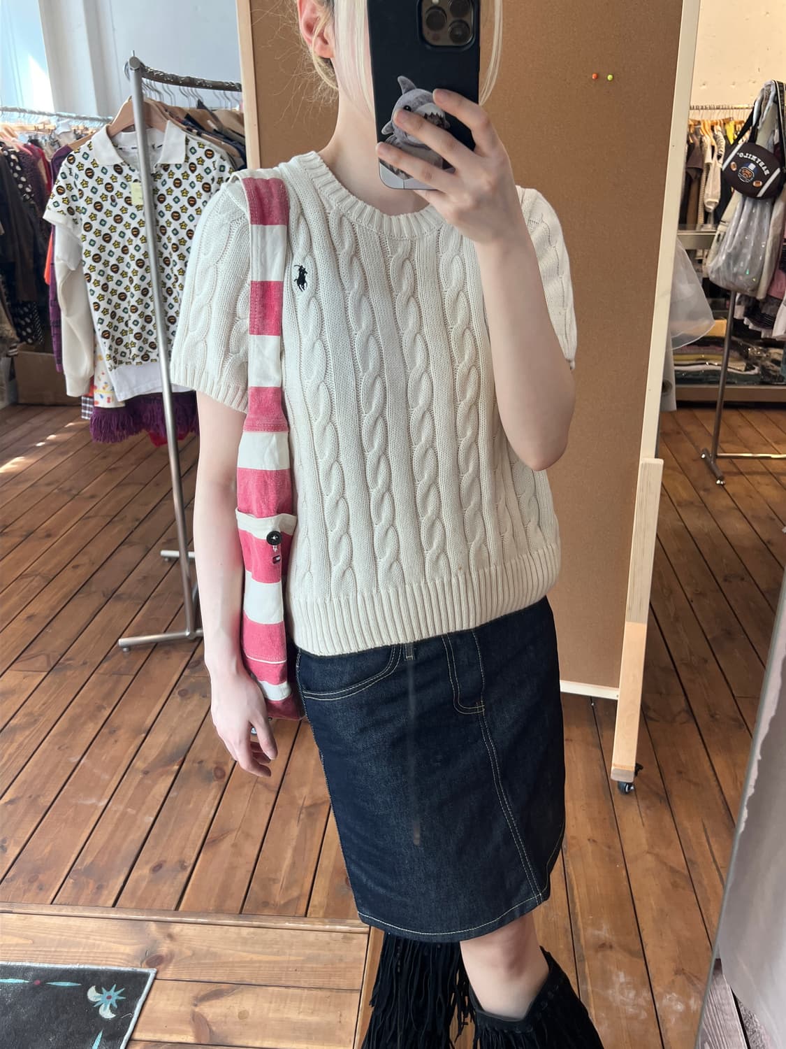 폴로 아이보리 꽈배기 반팔 니트 상품이미지2