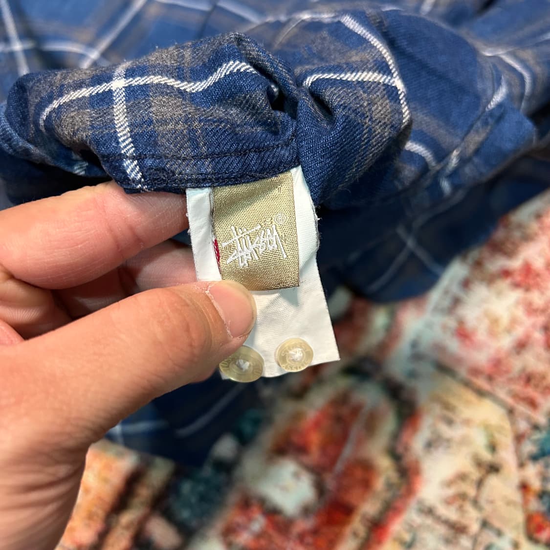 [M] 90s 스투시 자수로고 블루 플란넬 체크셔츠 상품이미지8