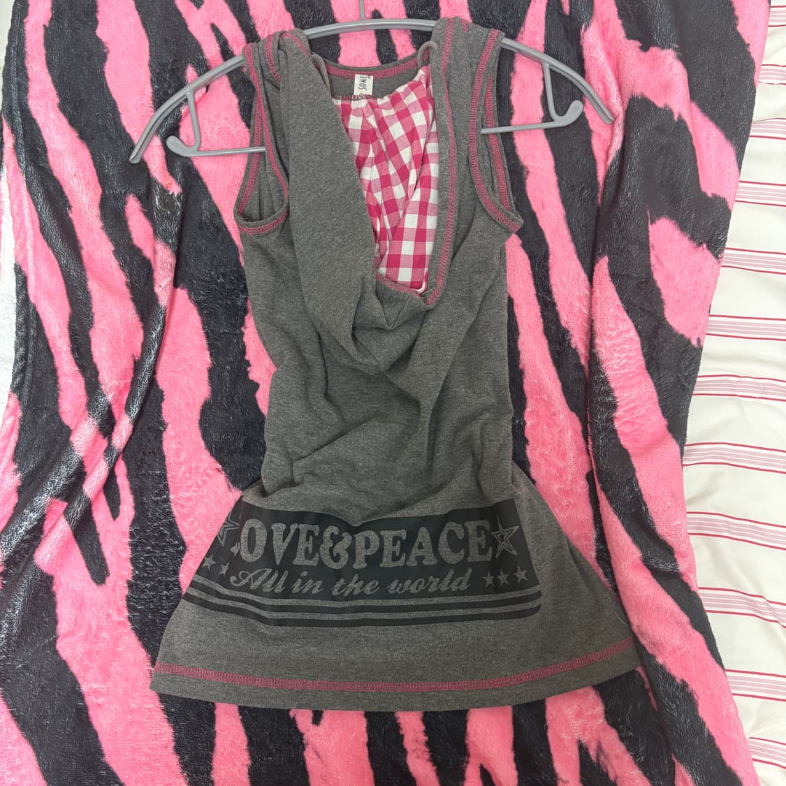 갸루 핑크 프린팅 민소매 상품이미지2