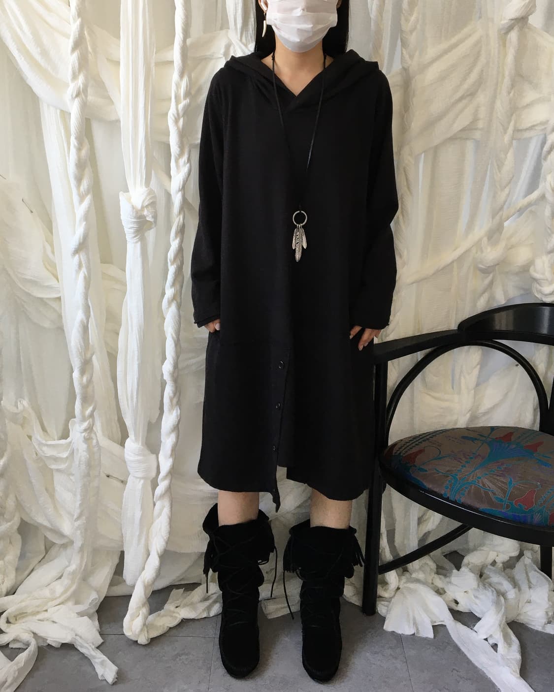 Grunge detail hood long onepiece 상품이미지10