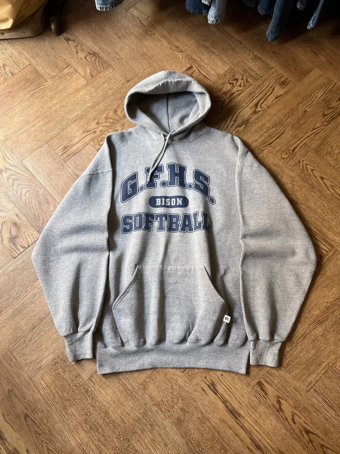 [XL]90's 러셀 Made in USA 그레이 후드 티셔츠 상품이미지1