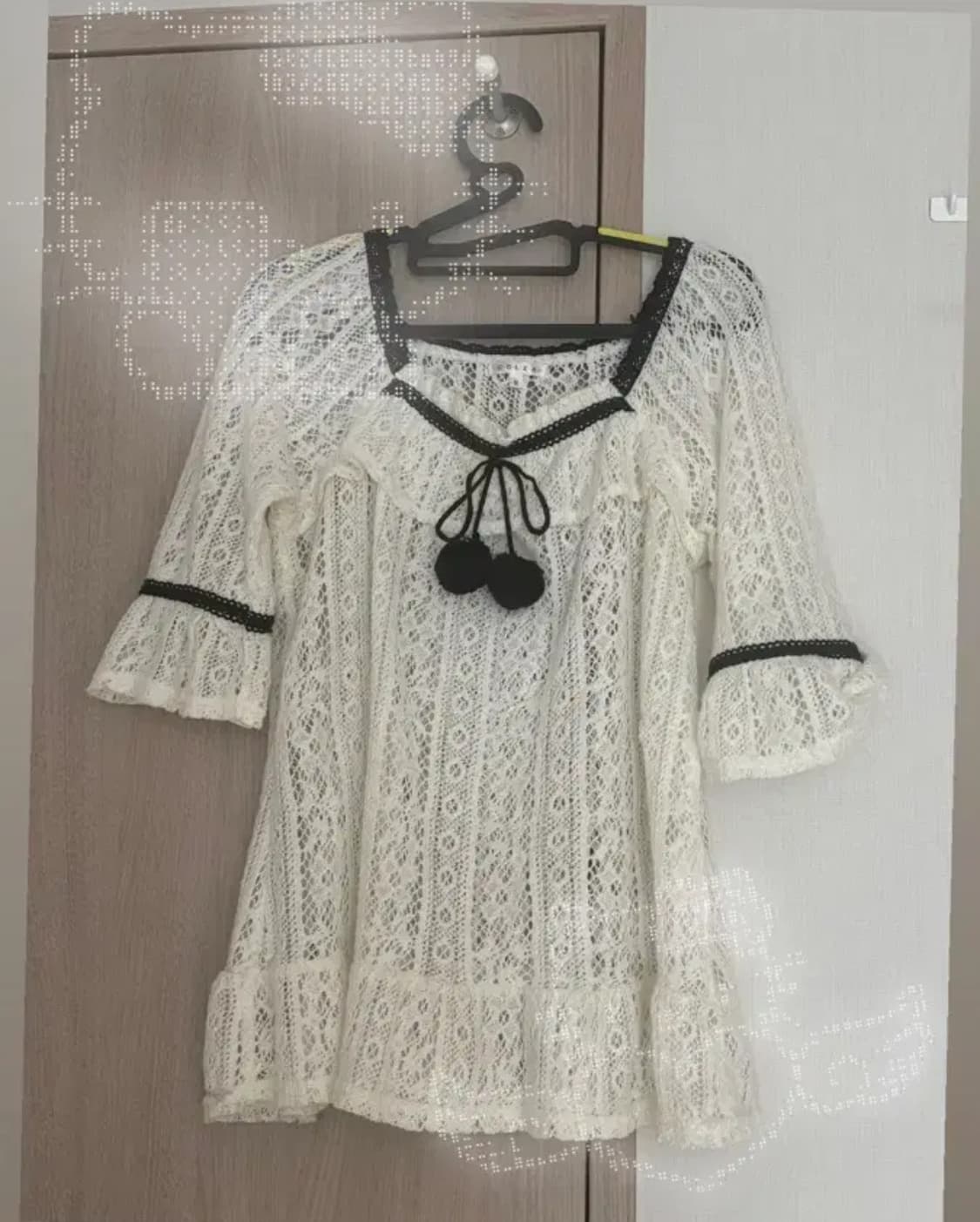 왕방울 폼폼 모리걸 페어리 갸루 빈티지 시스루 블라우스 상품이미지1