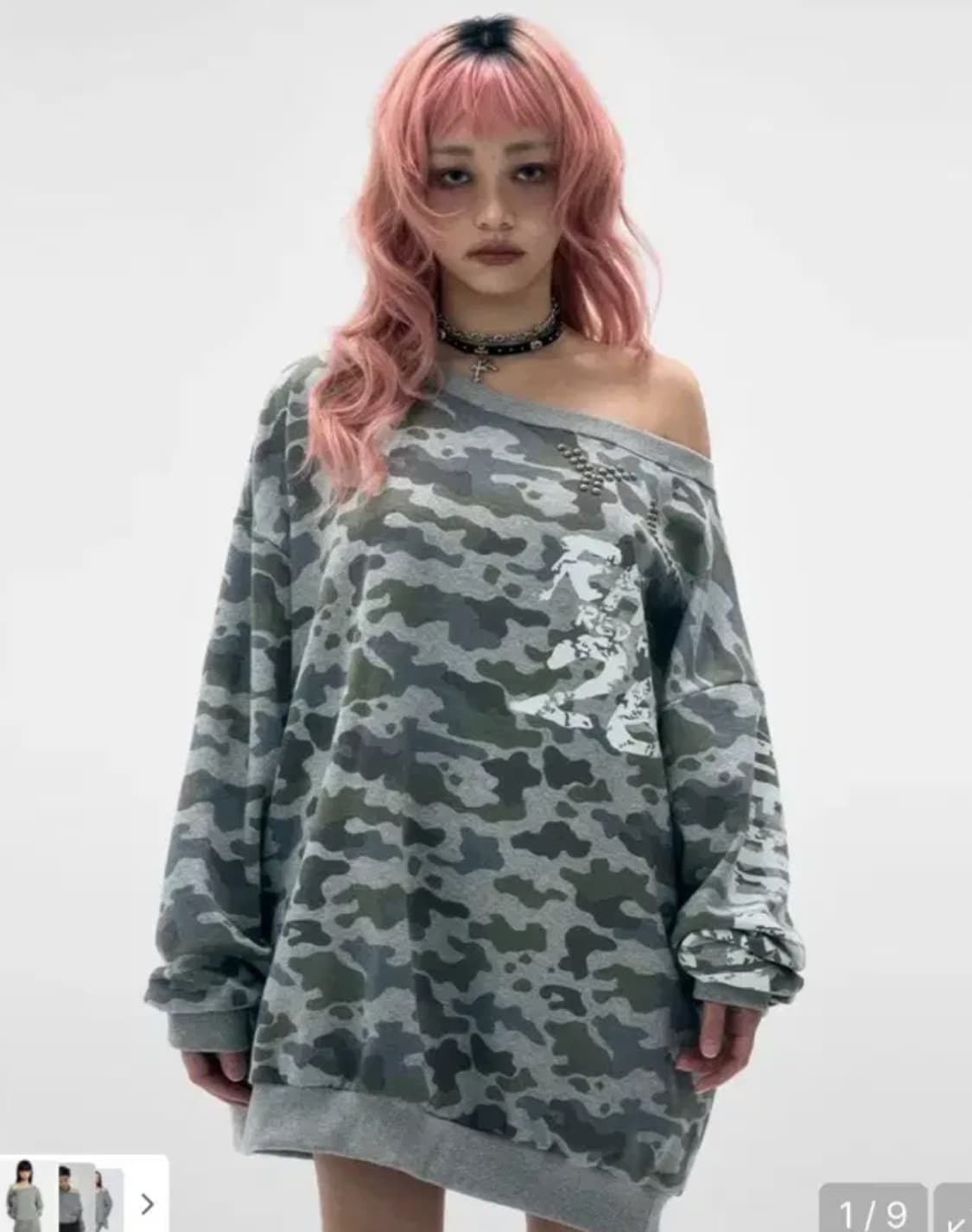 와이이이엘 yeel 오프숄더 맨투맨 카모그레이 상품이미지1