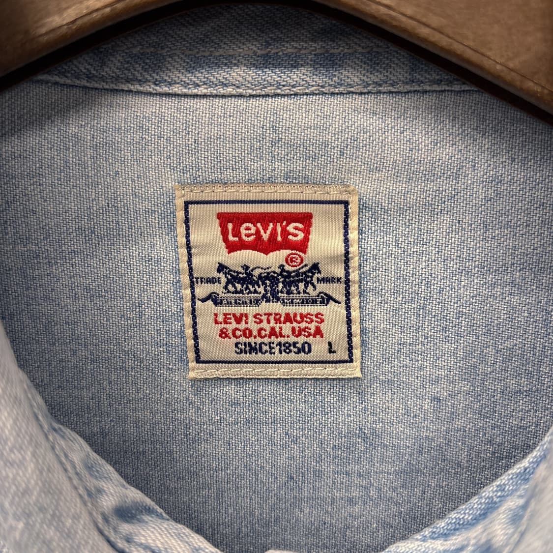 90s 리바이스 화이트탭 리벳버튼 워싱 데님 워크셔츠 N1201 상품이미지8