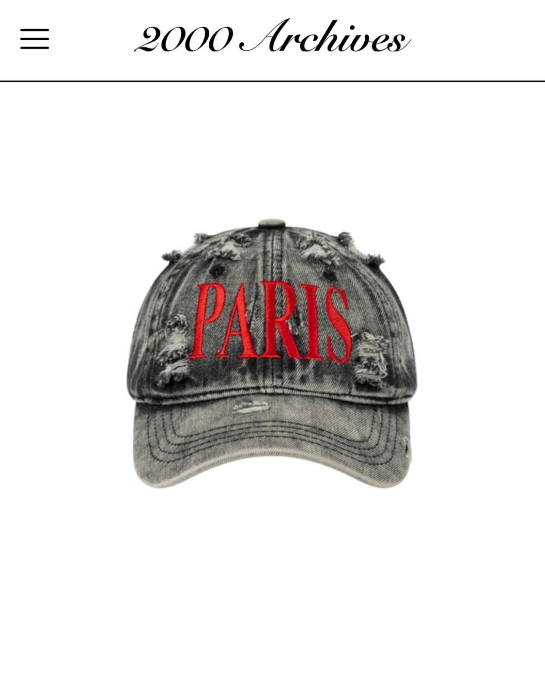 2000아카이브스 PARIS BALL CAP 블랙 데님 볼캡 상품이미지1