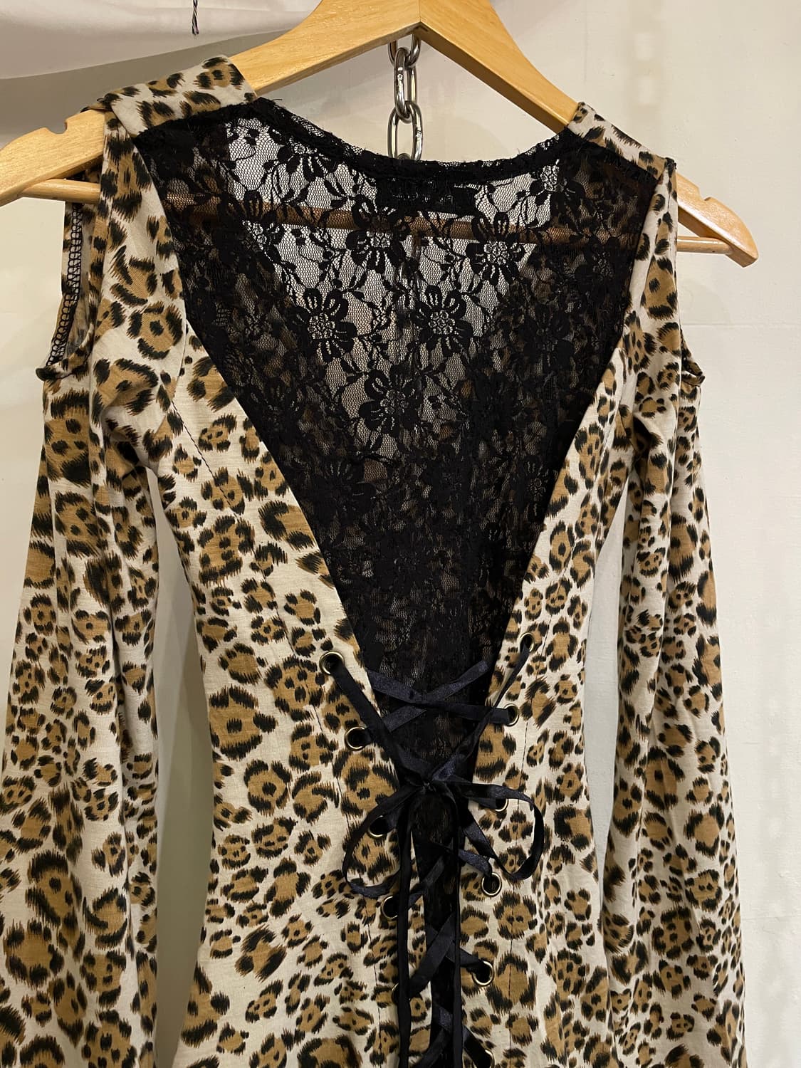 레오파드 패턴 셔링 레이스 아일렛 롱슬리브 갸루 상품이미지7