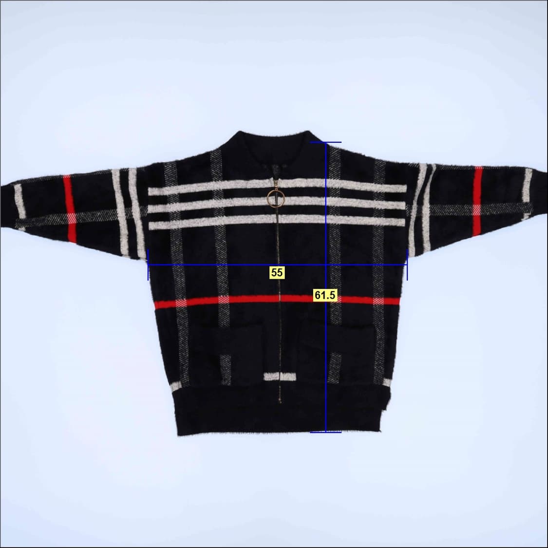 [55정도] 고급 여성 노바체크 니트집업 1230H1 상품이미지4