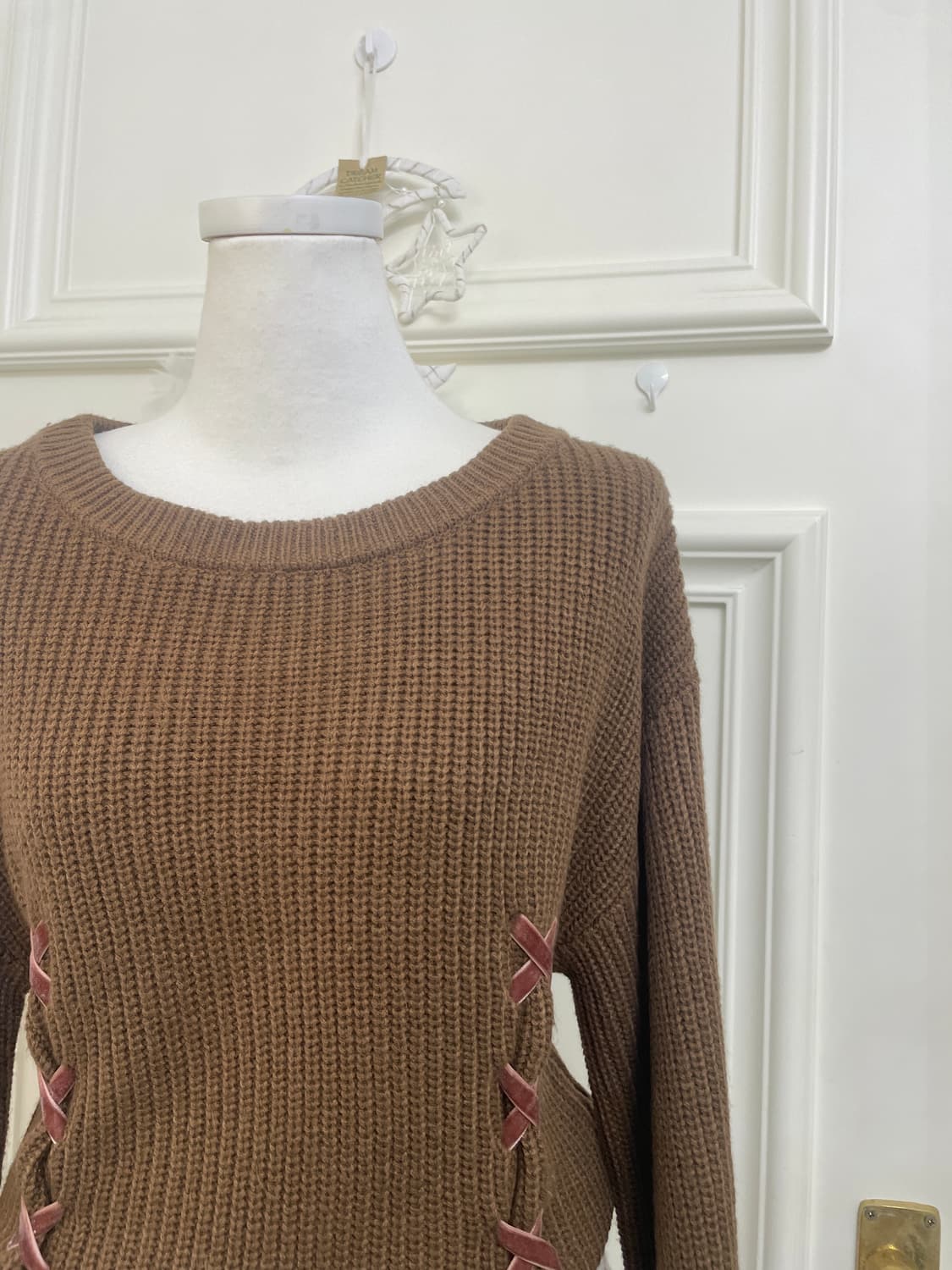 brown waffle under velvet lace-up sweate 상품이미지7