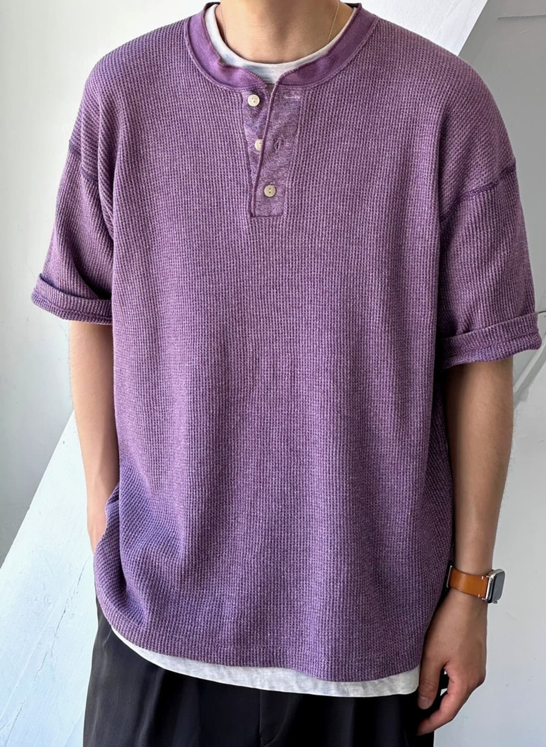 Waffle fabric design t-shirt 상품이미지10
