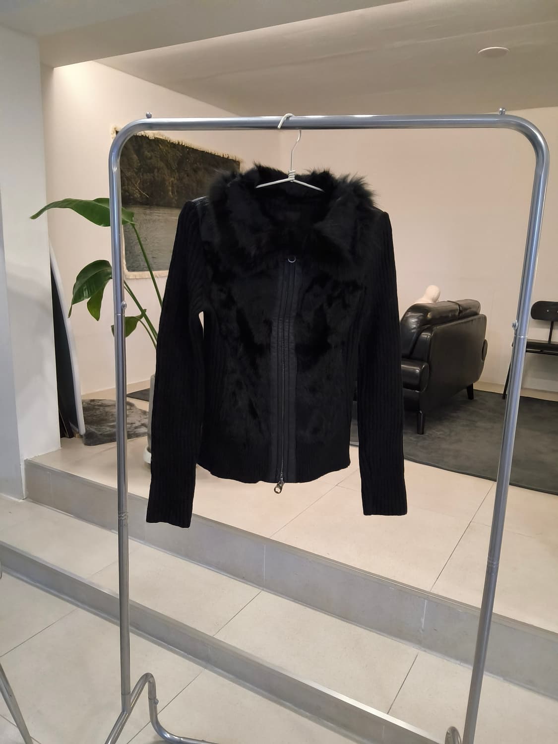 블랙 퍼 트리밍  니트 집업 가디건 상품이미지1