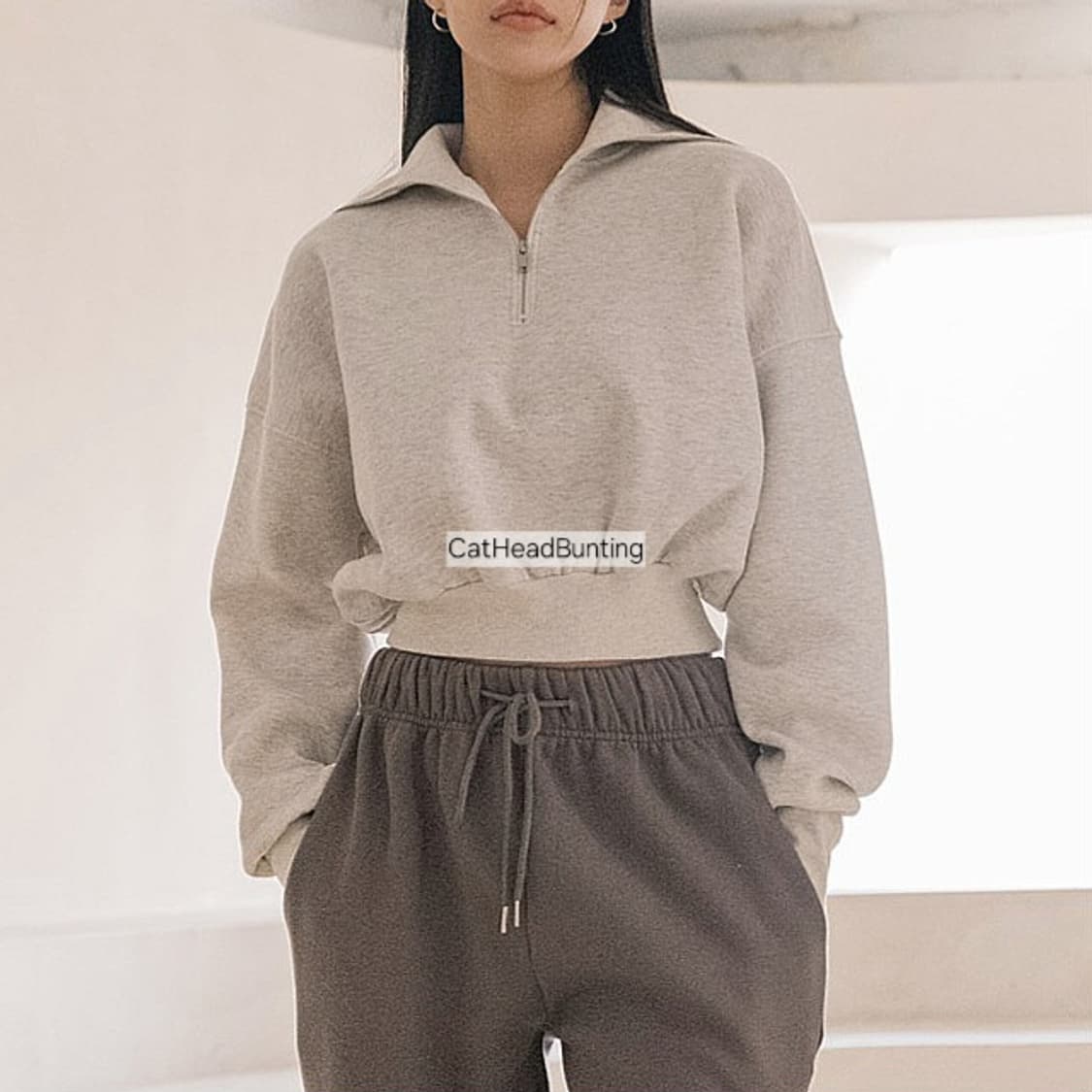 무신사 하프 집업 스웻 셔츠 맨투맨_오트밀 상품이미지4