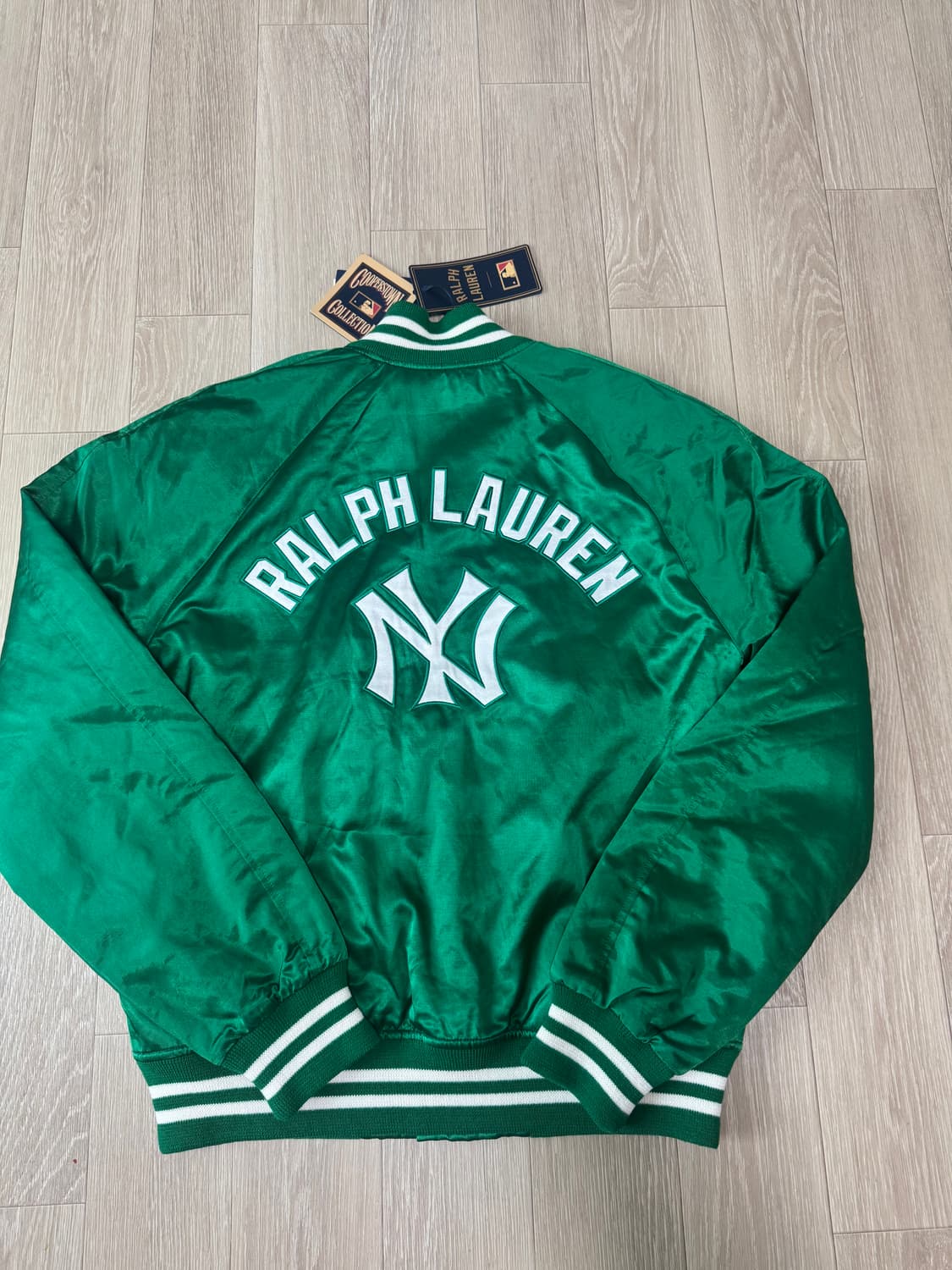 M 폴로 랄프로렌 뉴욕 양키즈 사틴 바시티 스타디움 자켓 그린 상품이미지9