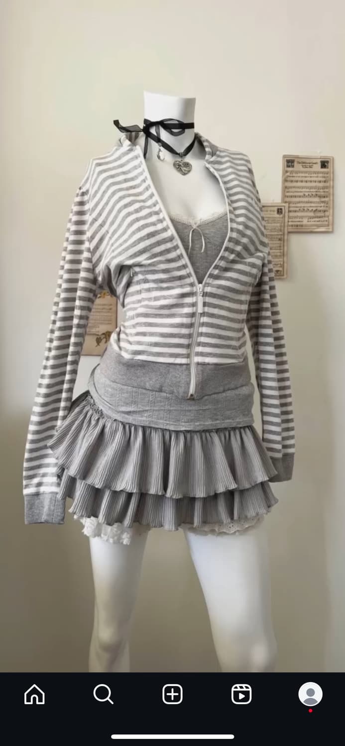 와이즈걸 빈티지 아디다스 스트라이프 집업 그레이 상품이미지1