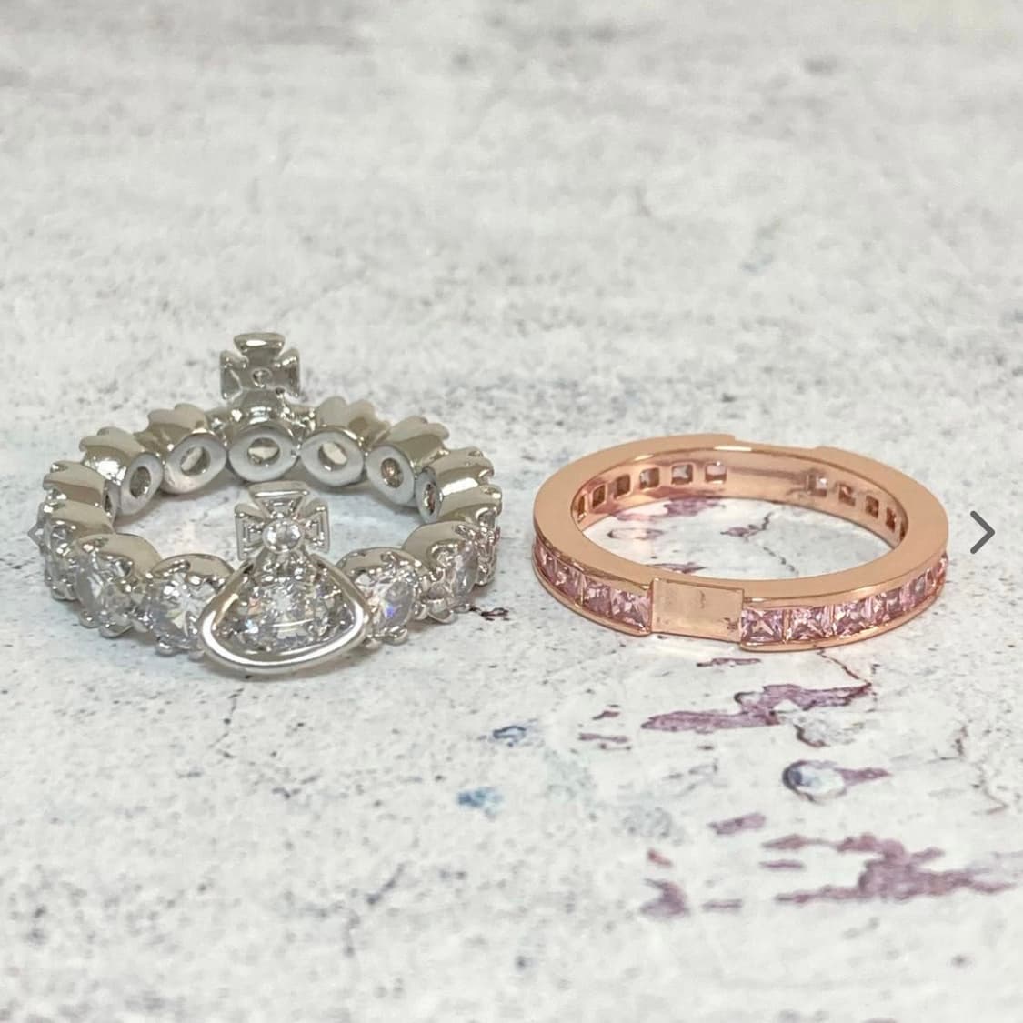 비비안웨스트우드 아카이브 핑크 크리스탈 로즈골드 실버 투웨이링 반지 상품이미지4