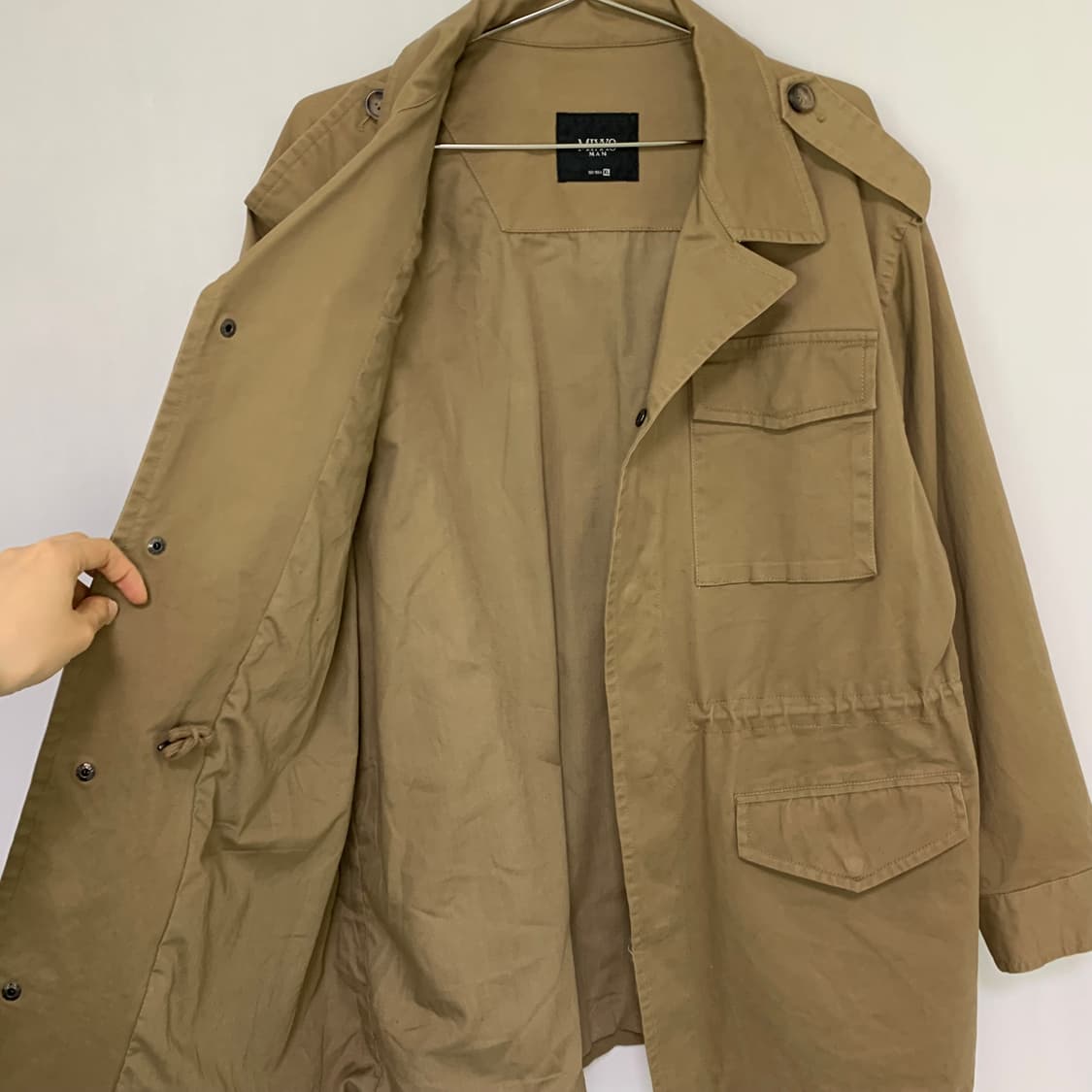 MIXXO 미쏘 야상 셔링 트렌치 자켓 하프코트 카멜 베이지 오버핏 XL 상품이미지3