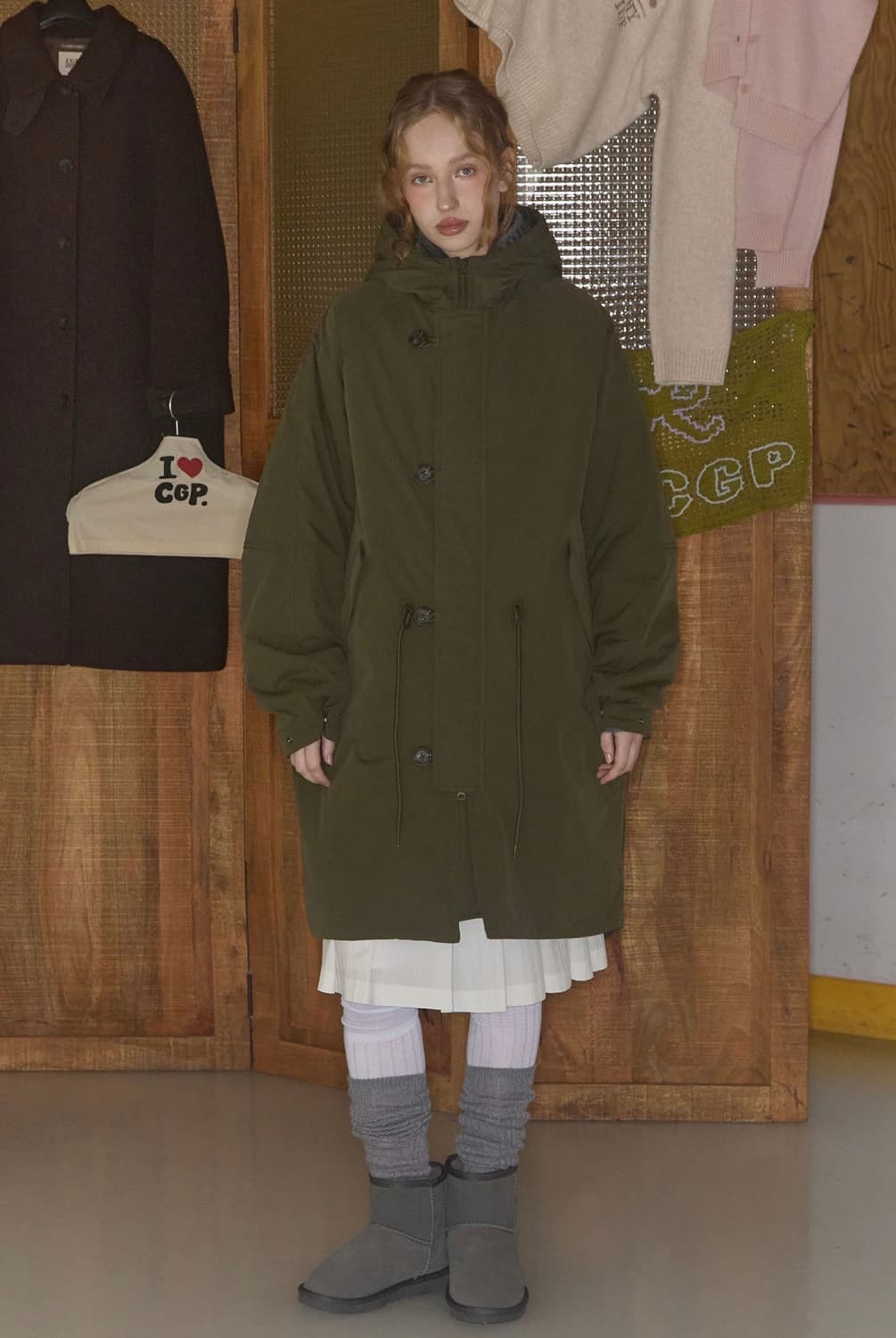 코드그라피 피쉬테일 후드 롱파카 카키 상품이미지2