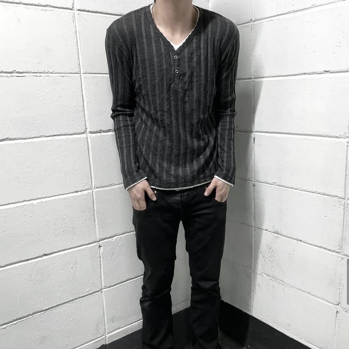 stripe double snap neck longsleeve 상품이미지2