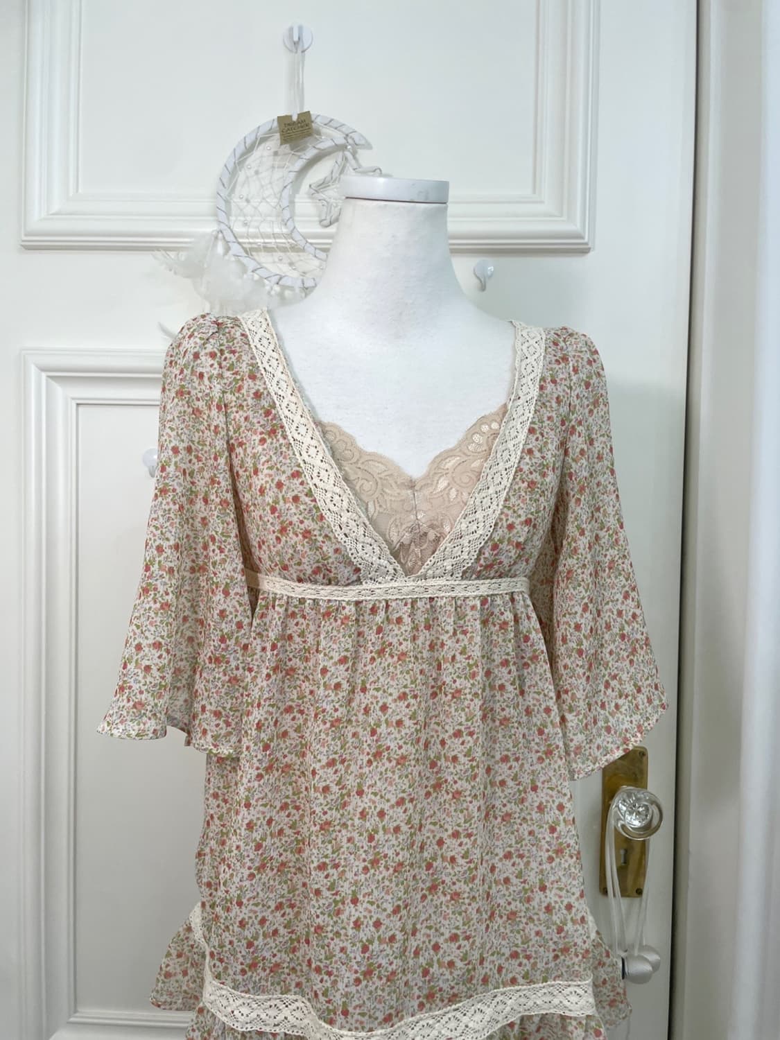 flower lace trim blouse&beige lace cotto 상품이미지5