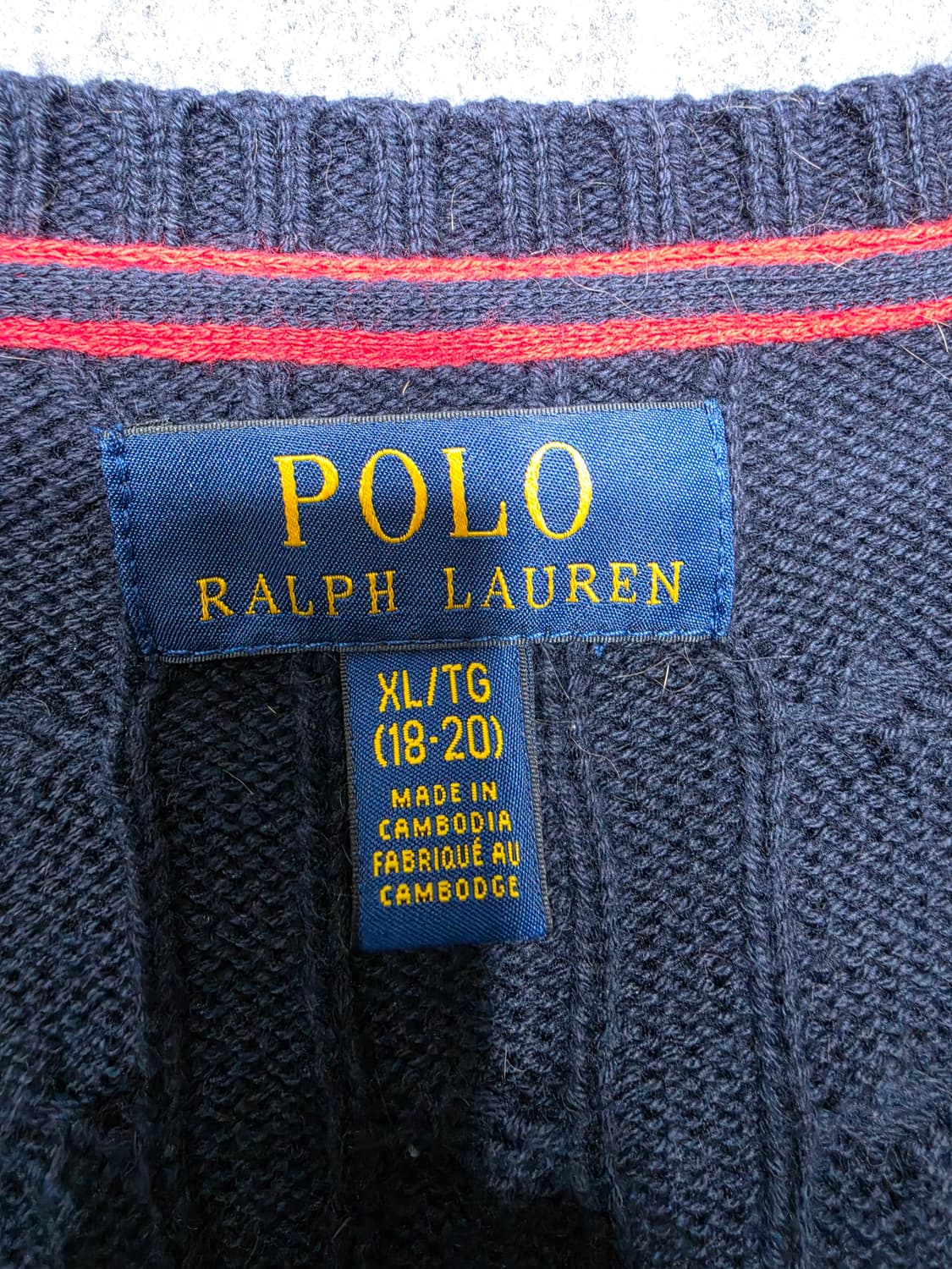 폴로 랄프로렌 케이블 꽈배기 니트 라운드넥 니트 네이비 보이즈 XL 상품이미지4