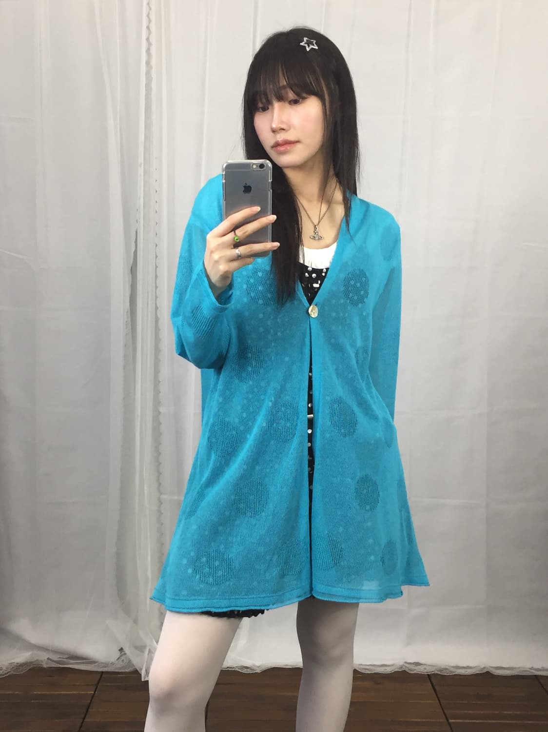 Jpn dot Sheer Blue Knit Cardigan 상품이미지1