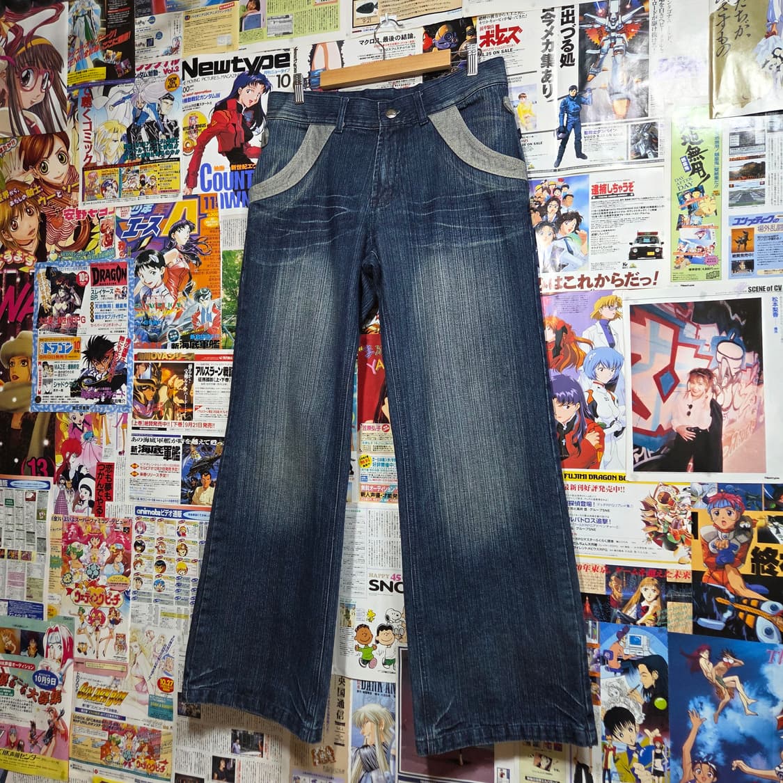 빈티지 벨티드 배색 와이드 데님 팬츠 상품이미지6