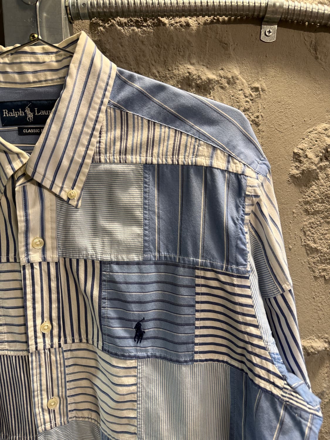 폴로 랄프로렌 패치워크 스트라이프 셔츠 블루 L 상품이미지3