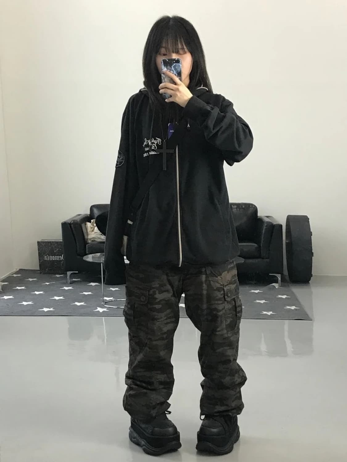 베드보이 블랙 프린팅 후드집업 상품이미지1