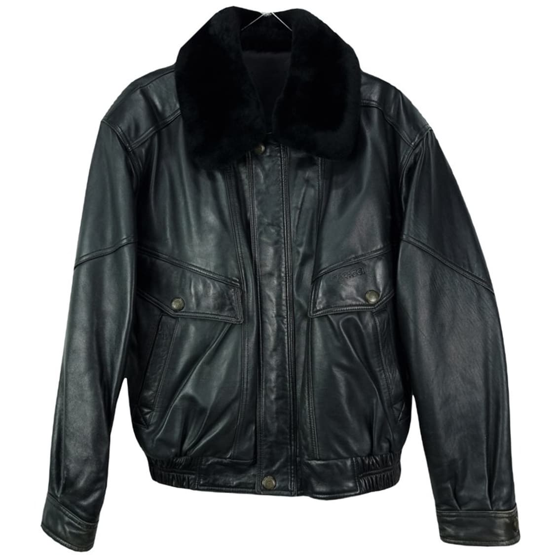 [빈티지] 리얼 쉽스킨 양가죽 카라 퍼 레더 봄버 자켓 블랙 M18966 상품이미지2