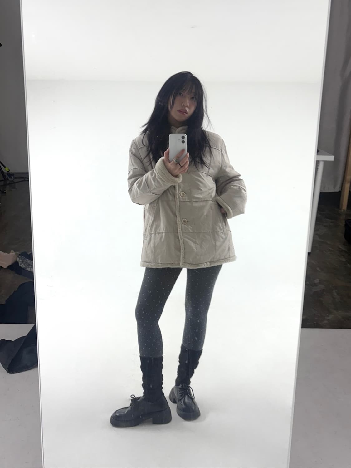 Ivory Quilted Fur Jacket 상품이미지2