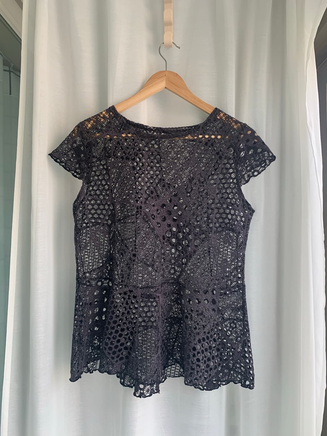Charcoal Lattice Cap Sleeve Top 상품이미지2