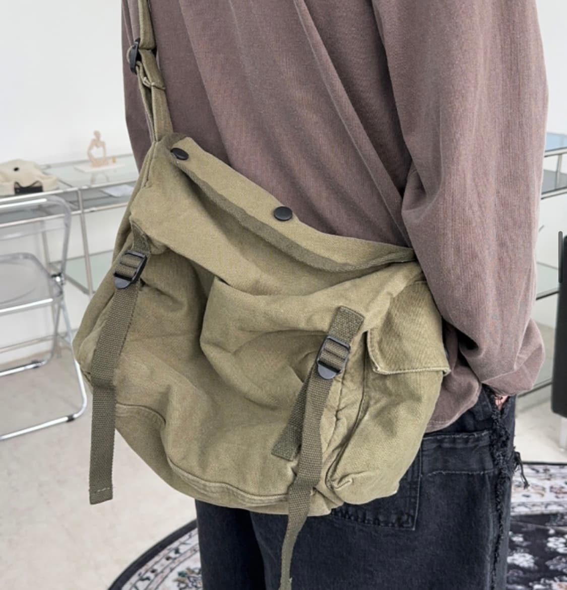 카키 빈티지 크로스백 가방 상품이미지2