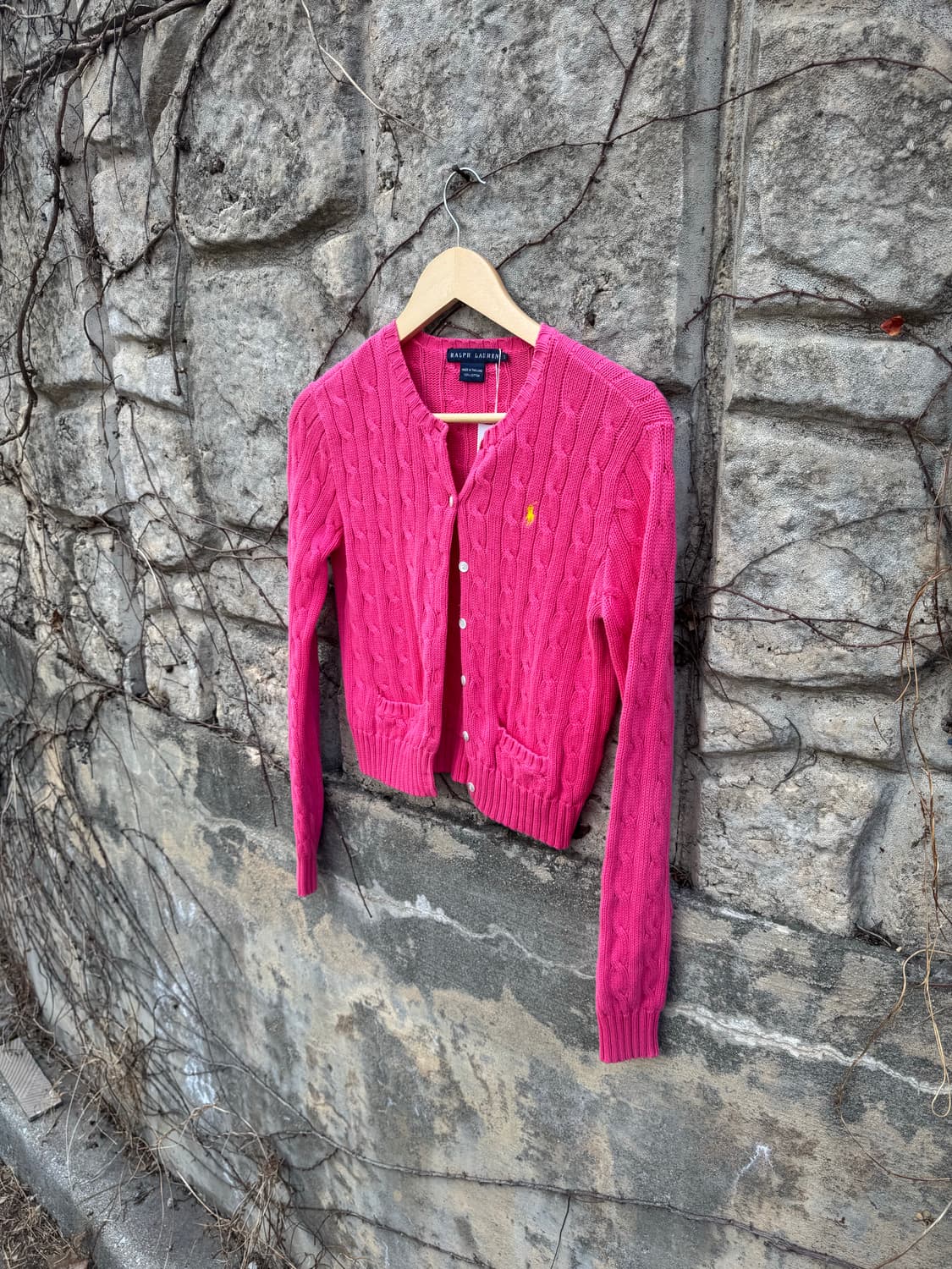 폴로 랄프로렌 빈티지 우먼 꽈배기 니트 가디건 핑크 상품이미지3