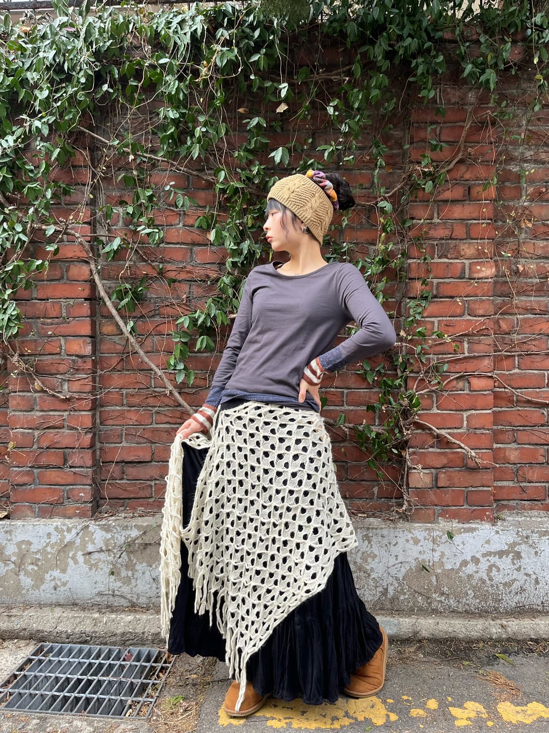 아이보리 그물 니트 레이어드 상품이미지1