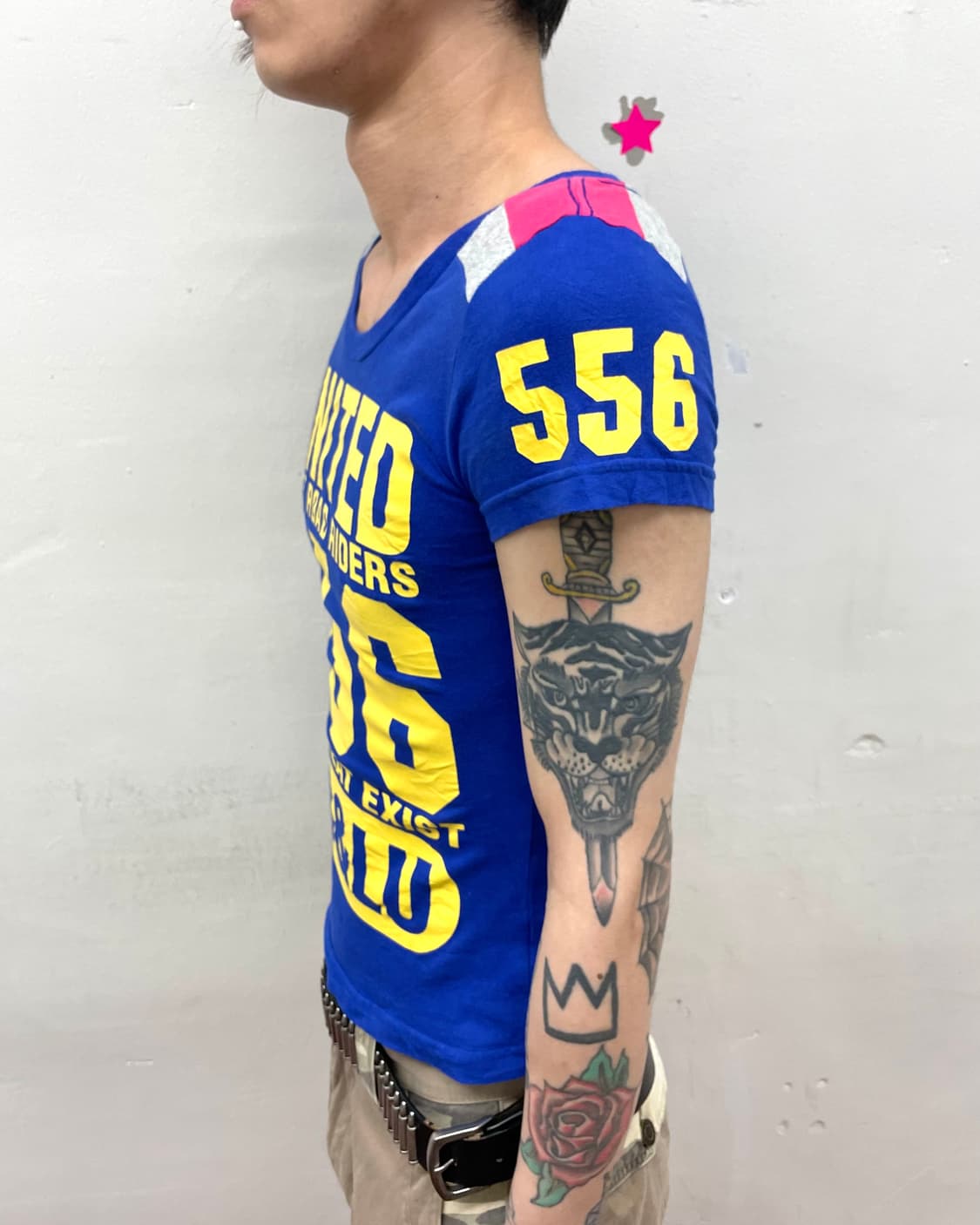 Retro co&lu Yellow Lettering Blue T 상품이미지3