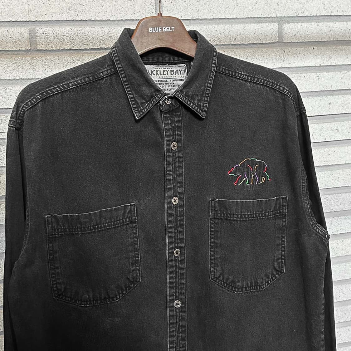 USA VINTAGE 데님 셔츠 투포켓 컬러 스티치 디테일 흑청 상품이미지4