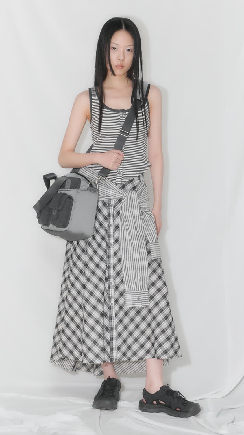 텐스댄스 체크 X 스트라이프 셔츠 스커트 블랙 상품이미지6