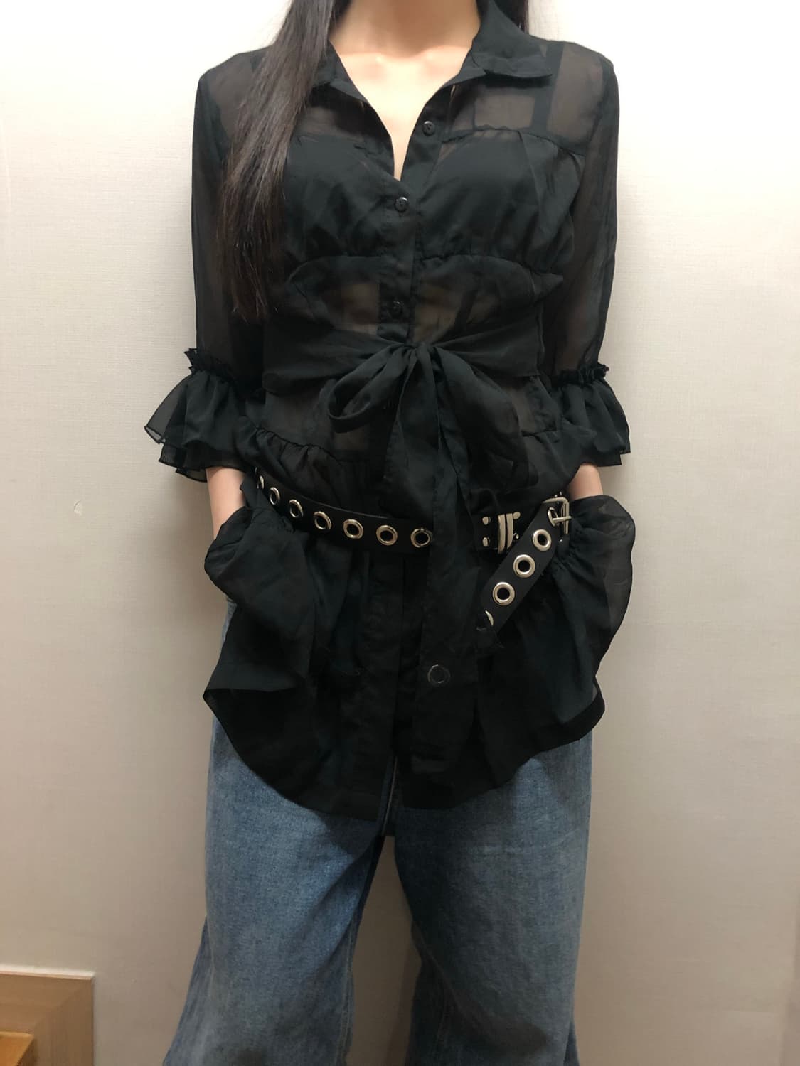 빈티지 블랙 프릴 블라우스 상품이미지3