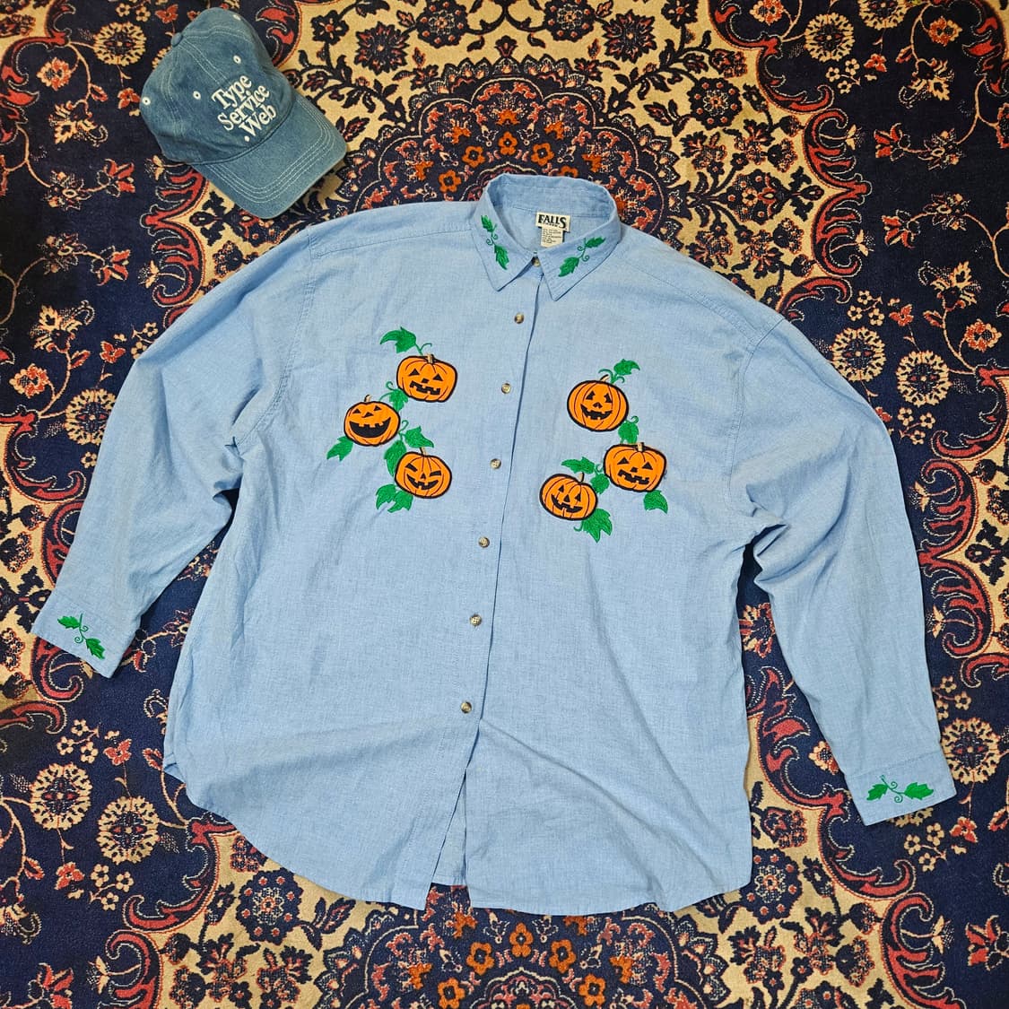 Falls Creek 90's 아메리칸 빈티지 호박 자수 셔츠 XL 상품이미지1