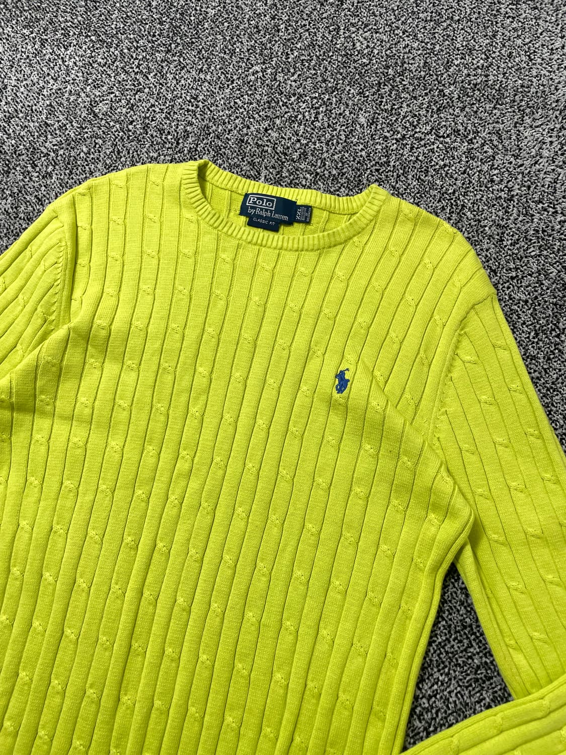 빈티지9. 폴로랄프로렌 네온 옐로우 컬러 케이블 니트 코튼 크루넥 스웨터 상품이미지3