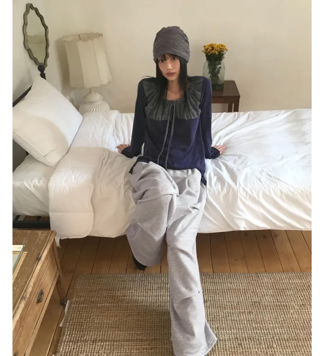 플리츠 주름 터번 비니-그레이 상품이미지5