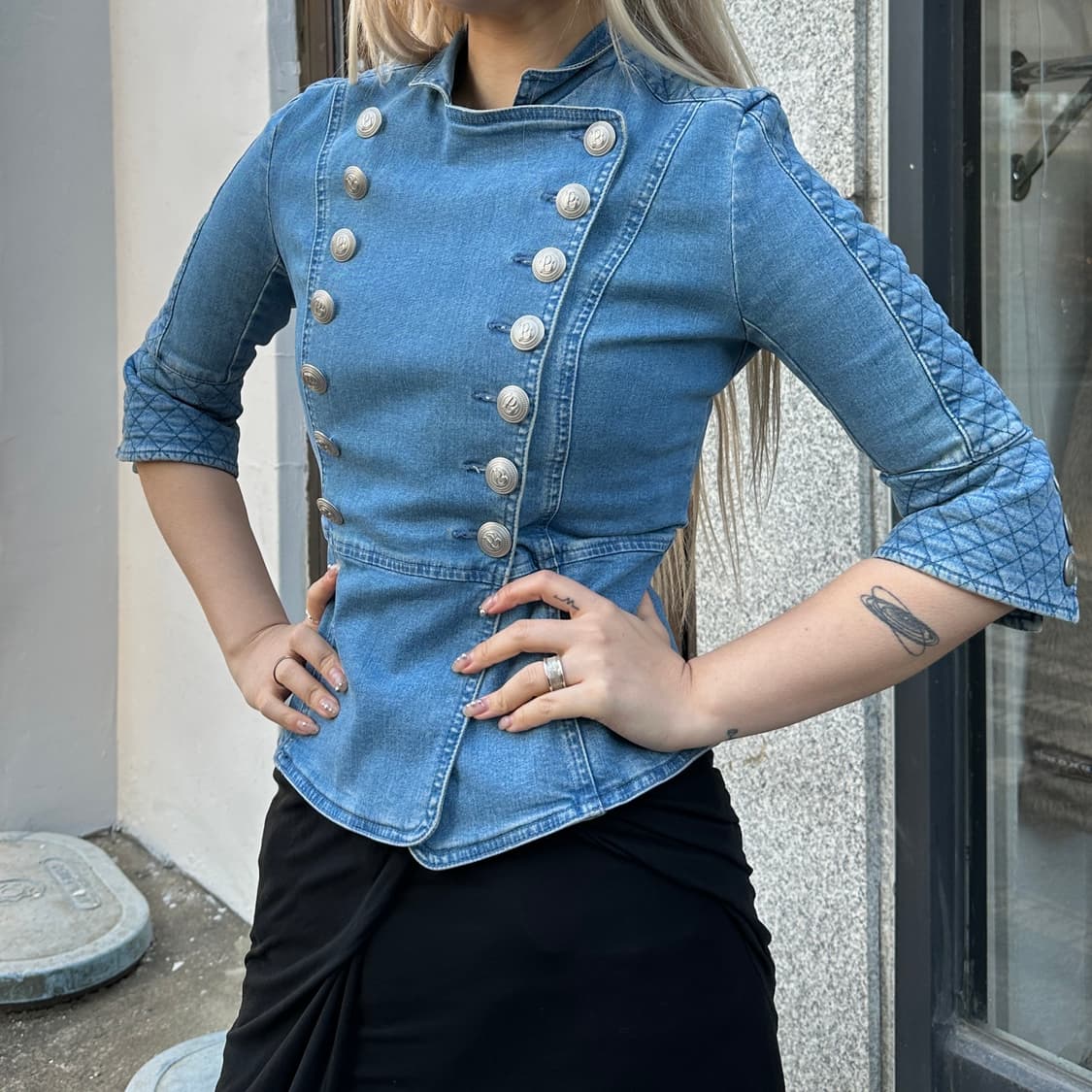 (레어) 2010 아카이브 발망 데님 나폴레옹 버튼 자켓 상품이미지5